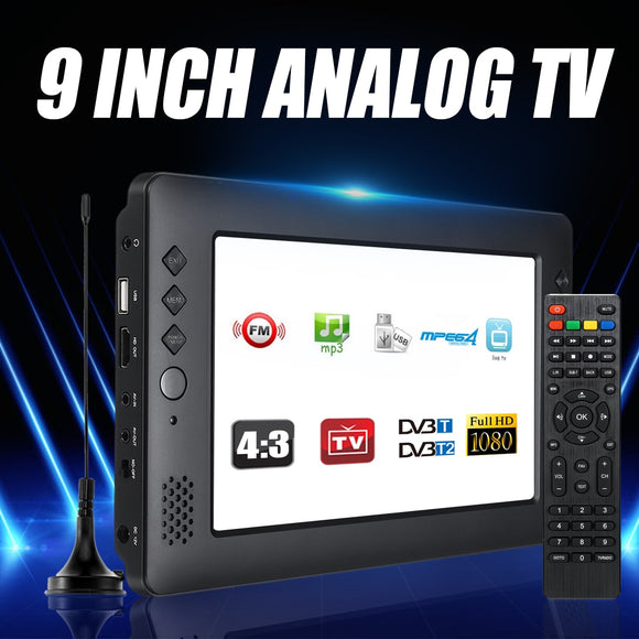 9 Inch Portable Mini TV DVB-T/T2 DTV FM HD 1080P H.265 Digital And Analog Led Televisions Support MP4 AC3 HDMI Monitor